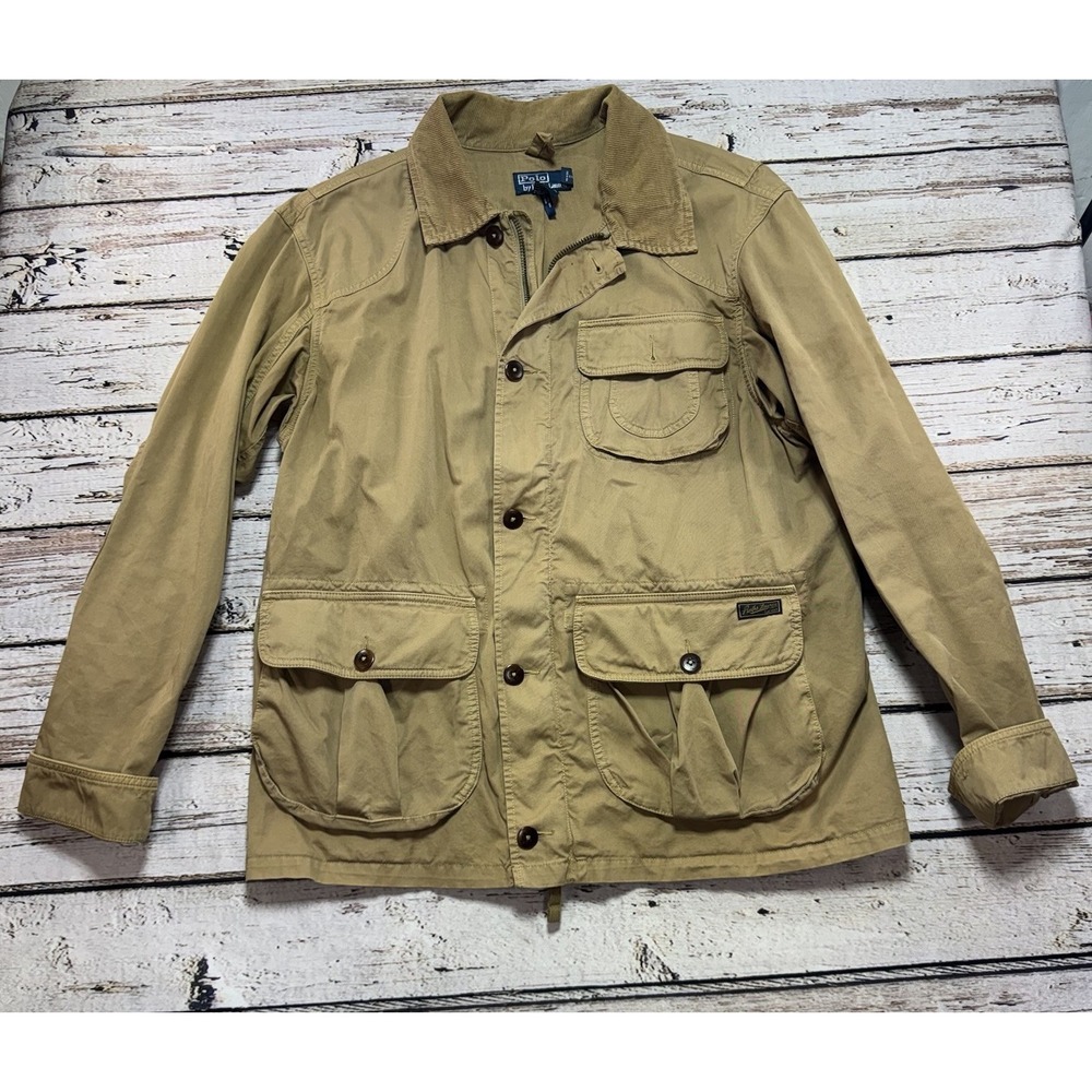 Vintage Polo Ralph Lauren Parka Hunting Corduroy Collar Khaki Barn Jacket Mens L
